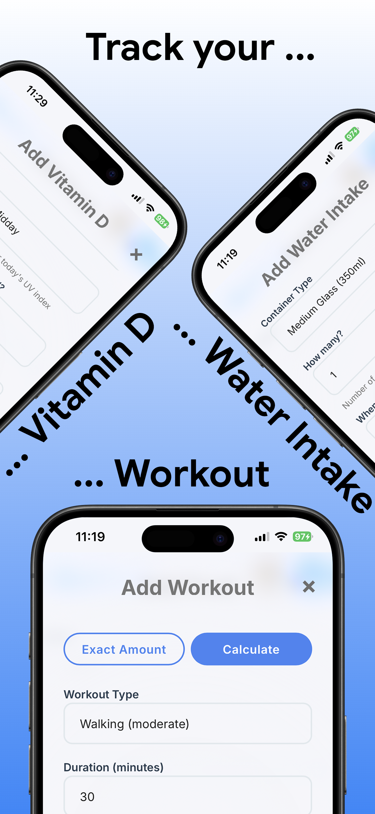 Nutrical settings screen with theme and tracking options